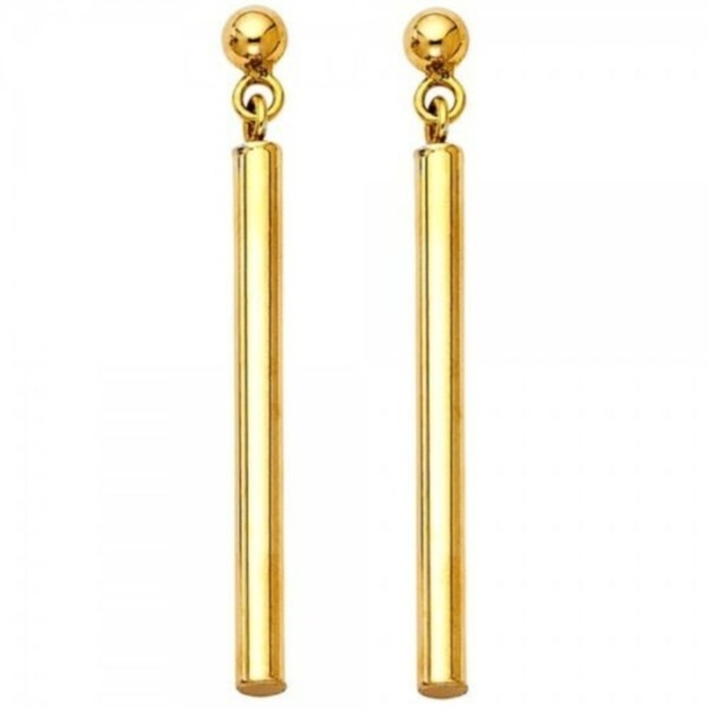 14k Yellow Gold 1mm Bar Dangling Earrings pushback